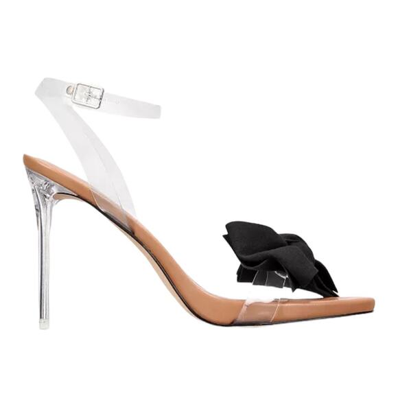 AAJ By Aminah Yahira Lucite Heel Elegant Evening Bow Dress Sandals NEW Size 7 - Picture 1 of 16